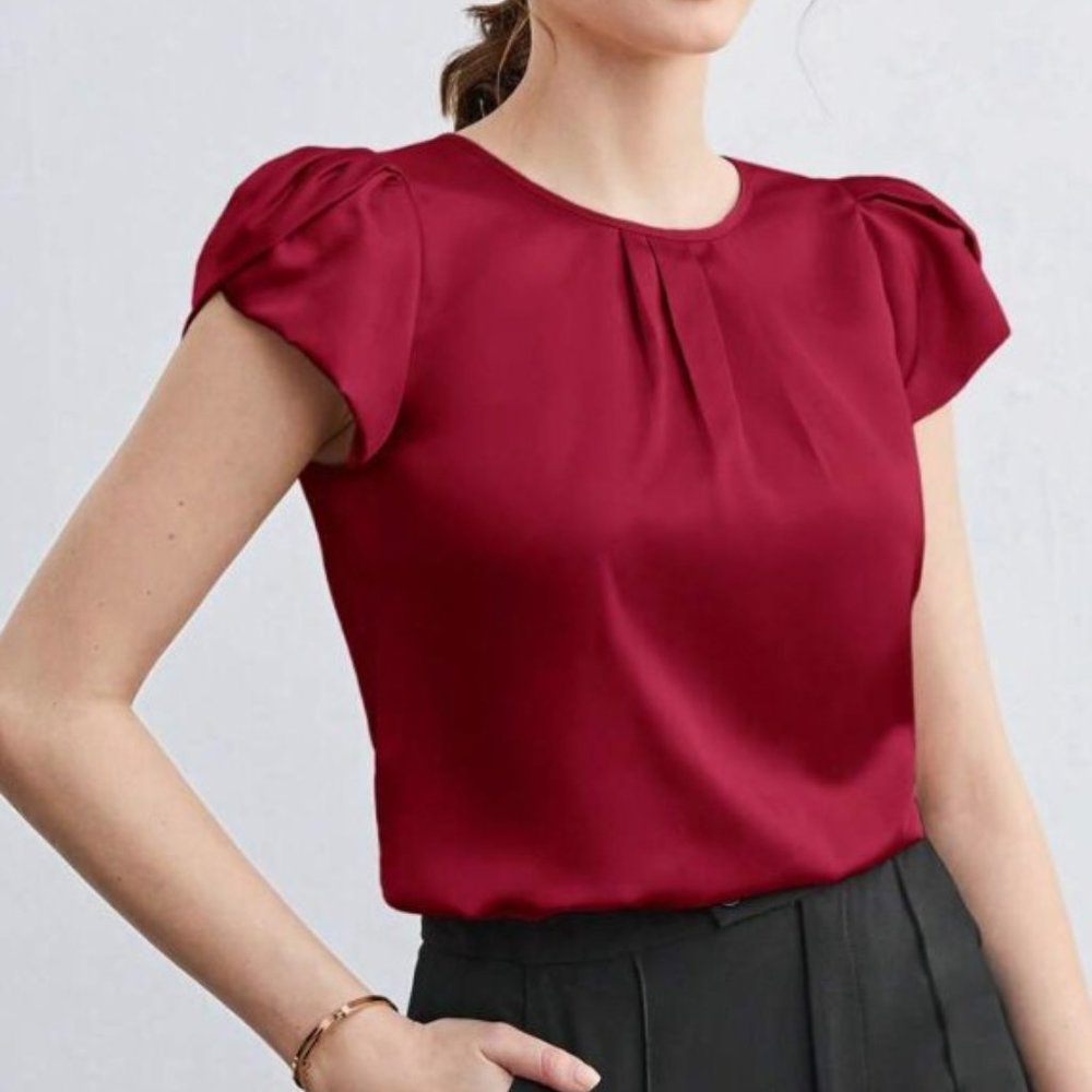 SHEIN Deep Red Short Sleeve Blouse